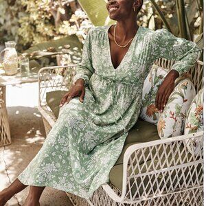 Summersalt The Cinched Waist Caftan Dress Green Floral m medium v neck coverup